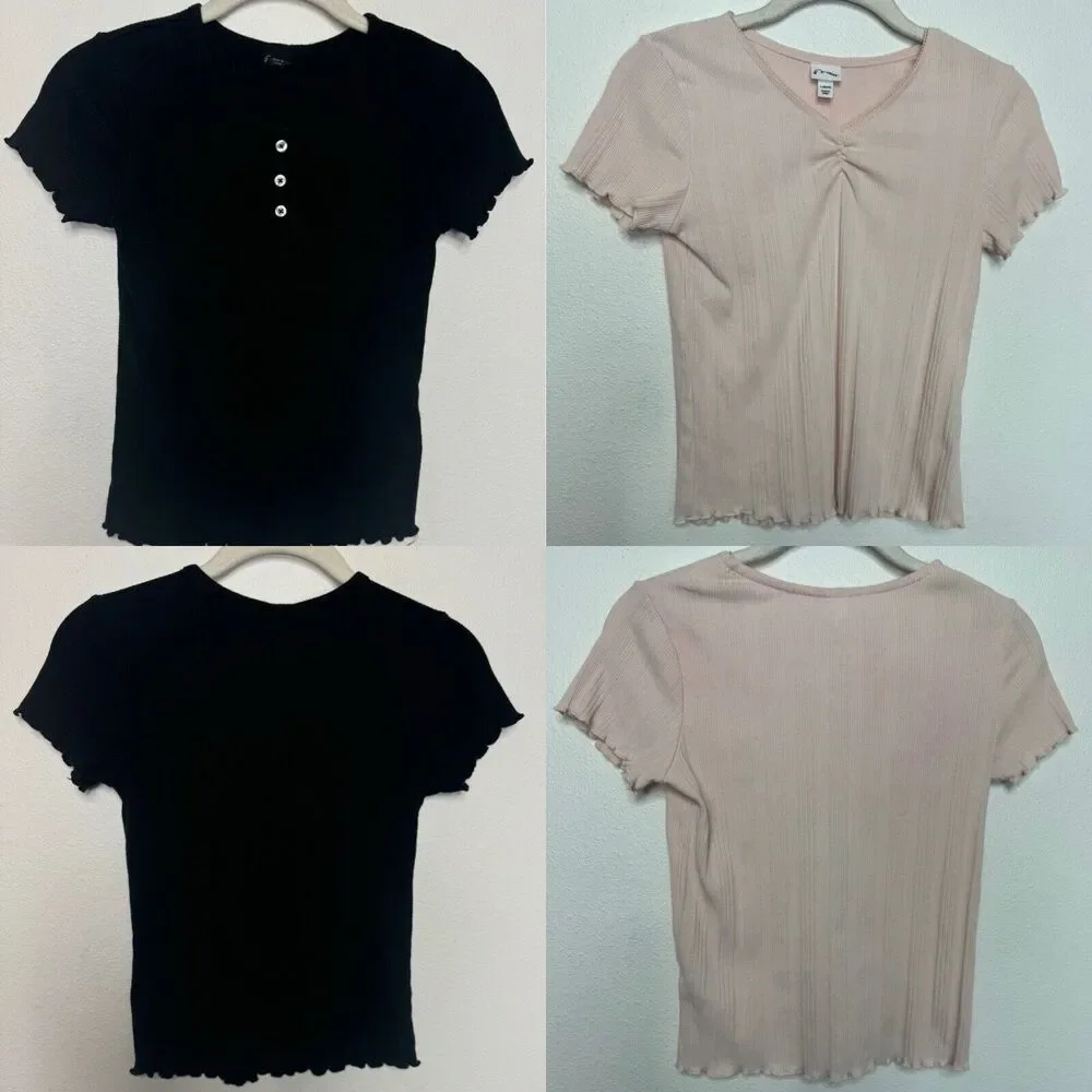 Art Class Ribbed Knit Tops 2 Pack Size L Black Pink Short Sleeve Cotton Blend